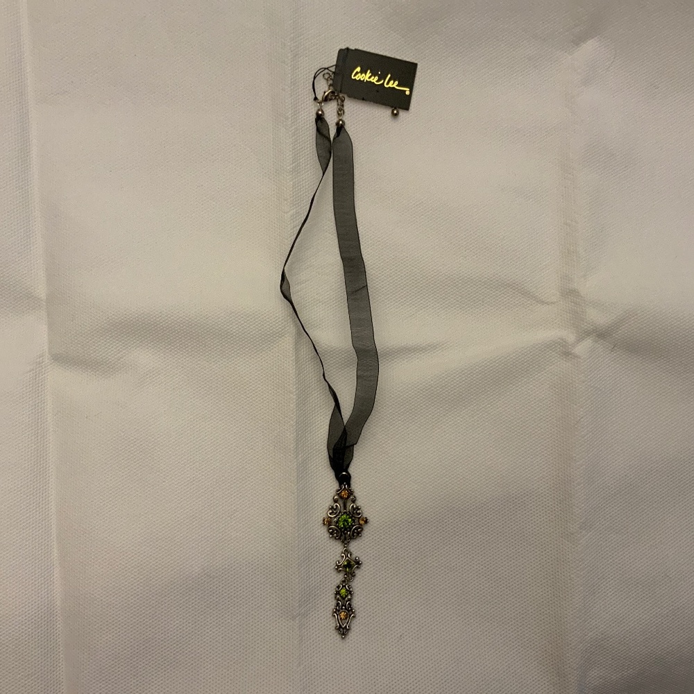 N7/ NWT 17” Cookie Lee Necklace - Australian Crystals on Black Organza Ribbon